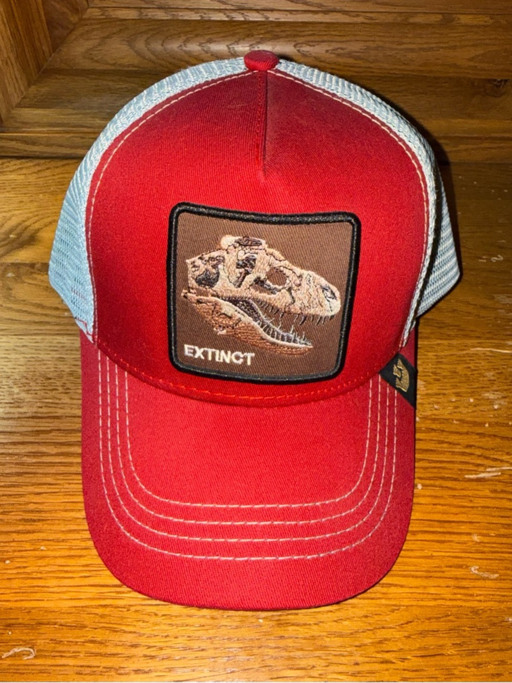 Goorin Brothers Trucker Hat with “Extinct” Dinosaur Skull Patch